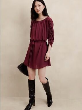 NWT Banana Republic Women’s Shirred Mini Dress Burgundy (Bright Wine) Medium